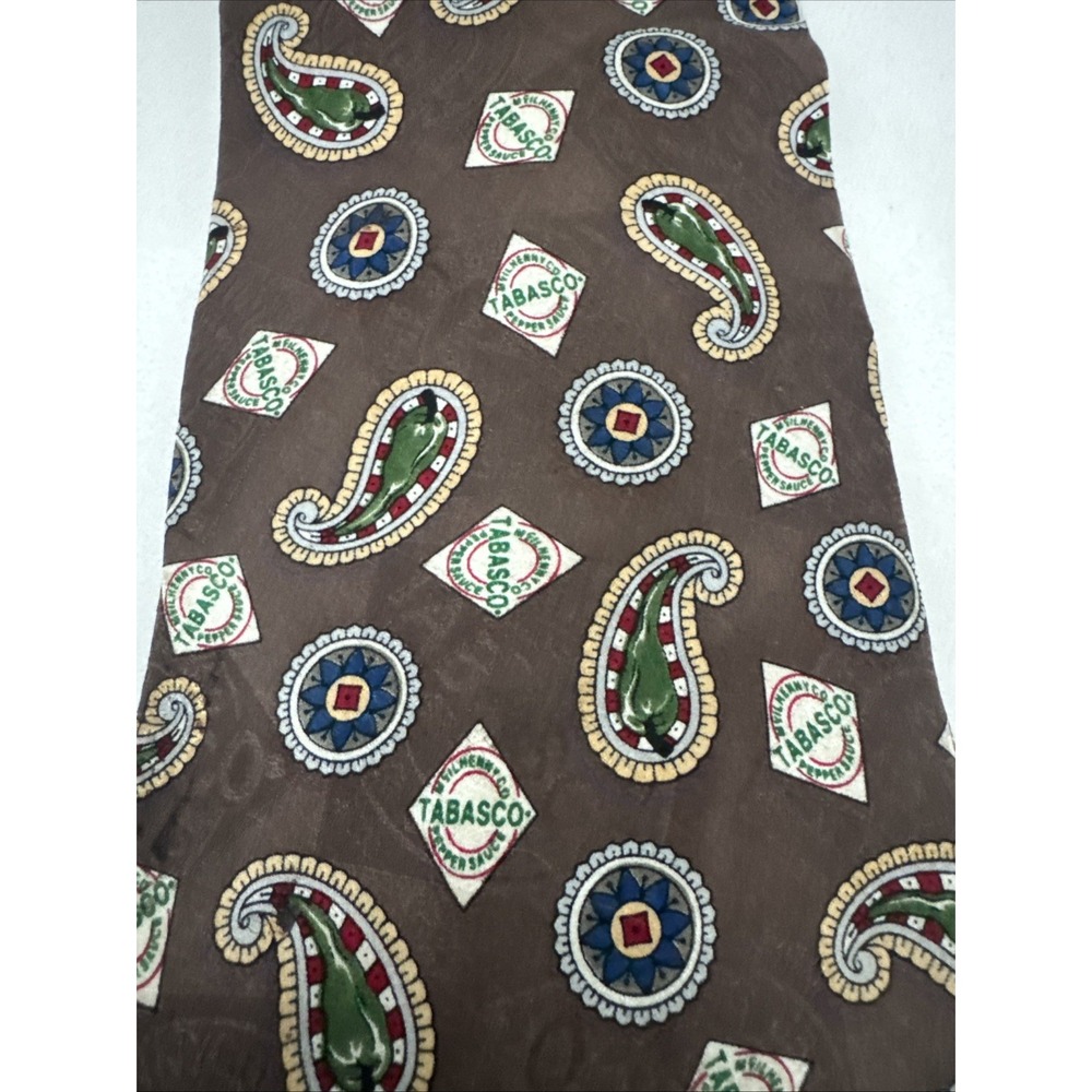 Tabasco Men's Silk Tie‎ with Logo and Peppers 100% Silk Made In USA Brown - Picture 2 of 6
